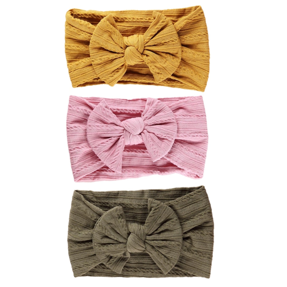3 Pc: Solid Color Baby Girls Headband with Bow Hair Accessories