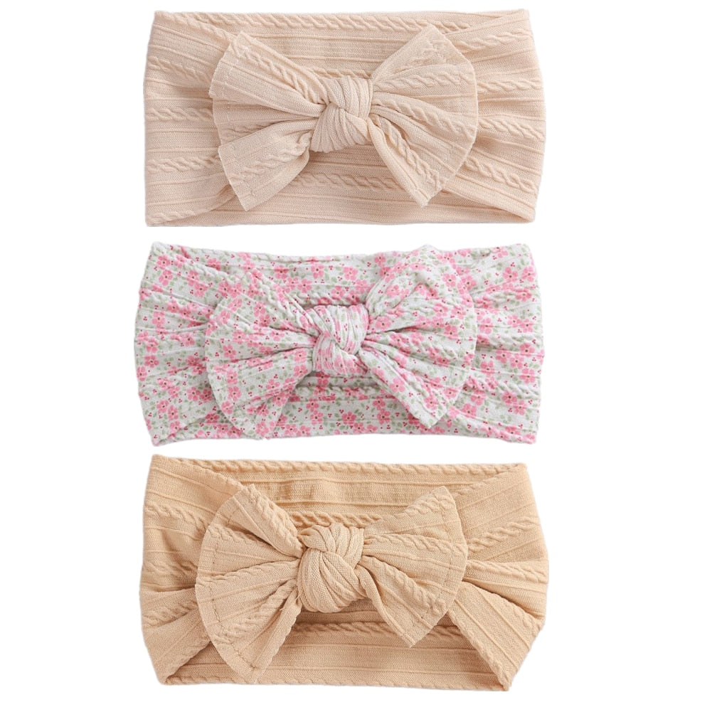3 Pc: Solid Color Baby Girls Headband with Bow Hair Accessories