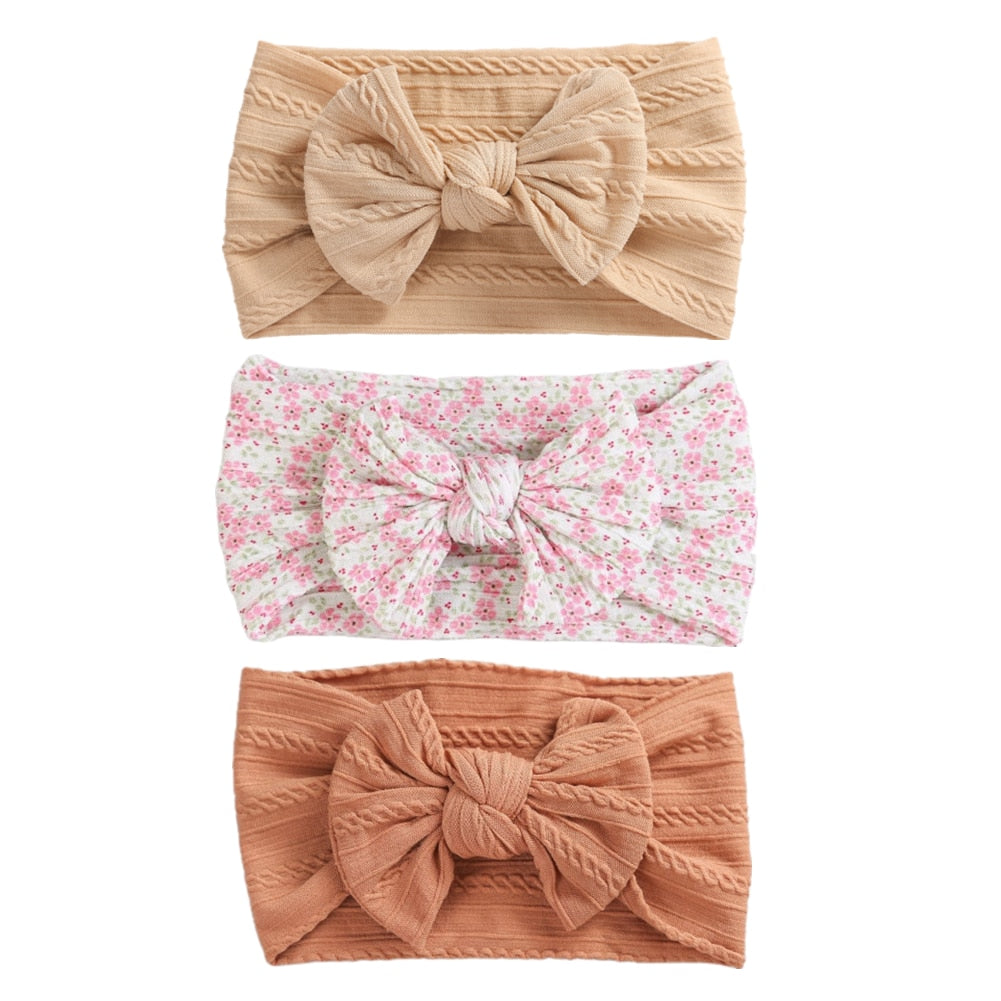 3 Pc: Solid Color Baby Girls Headband with Bow Hair Accessories