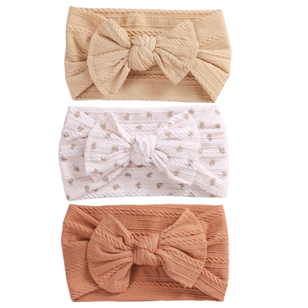 3 Pc: Solid Color Baby Girls Headband with Bow Hair Accessories