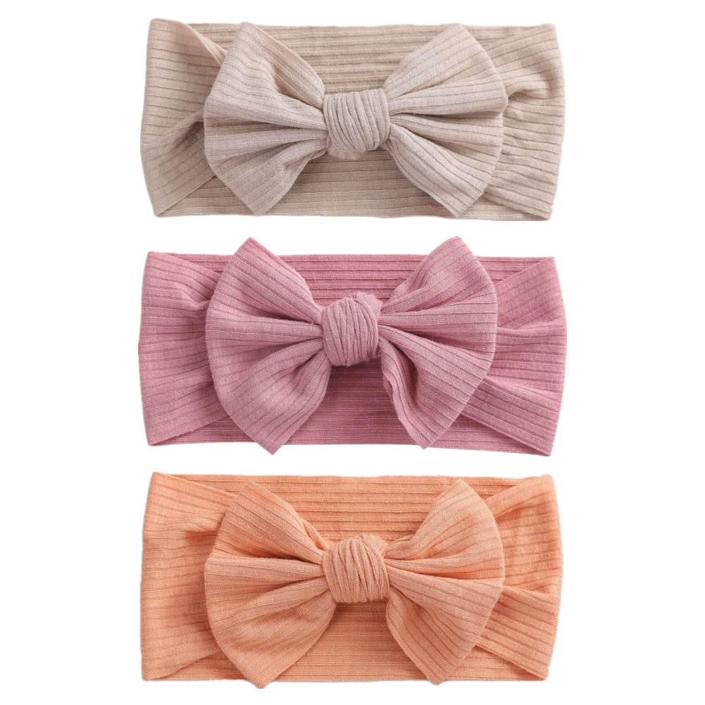 3 Pc: Solid Color Baby Girls Headband with Bow Hair Accessories
