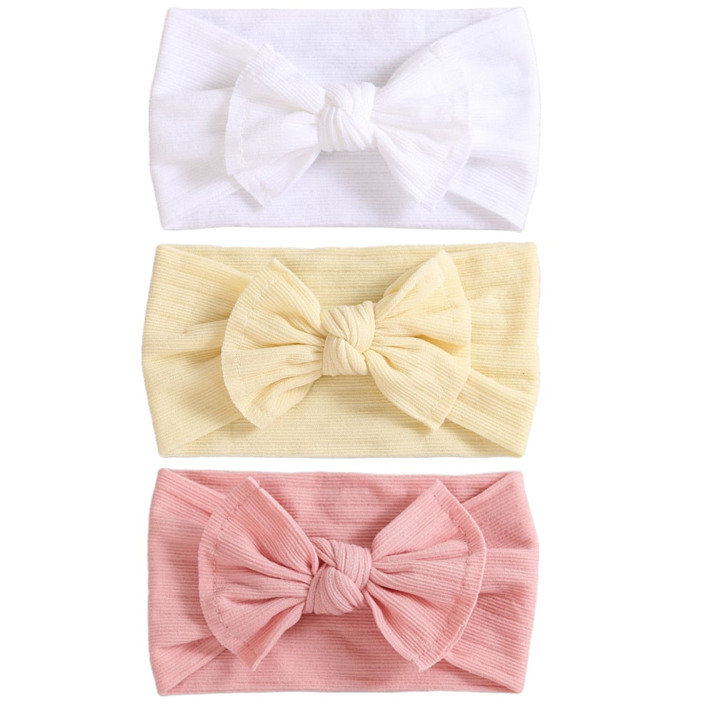 3 Pc: Solid Color Baby Girls Headband with Bow Hair Accessories