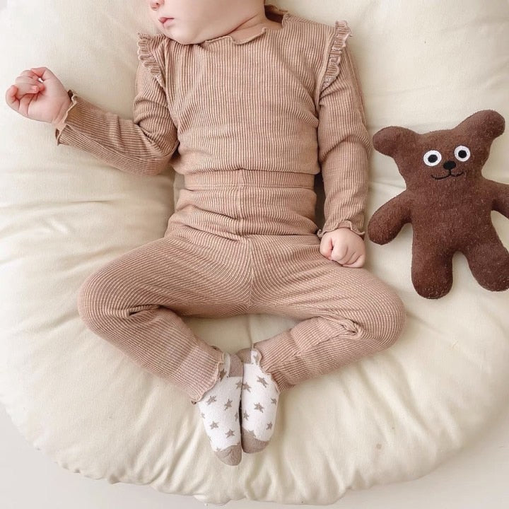 2 Pc Set 12M-6T Toddler Kids Girls Long Sleeve Scalloped Solid Set
