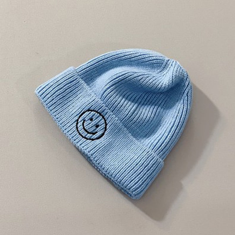 Baby Toddler Kids Solid Color Smiley Knitted Beanie Hat