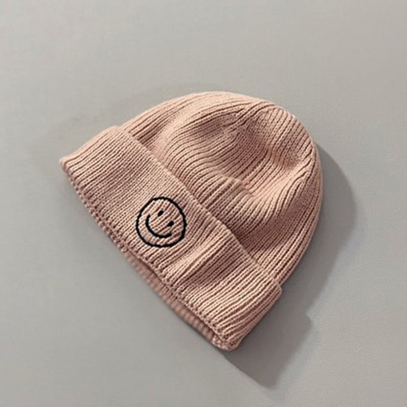 Baby Toddler Kids Solid Color Smiley Knitted Beanie Hat