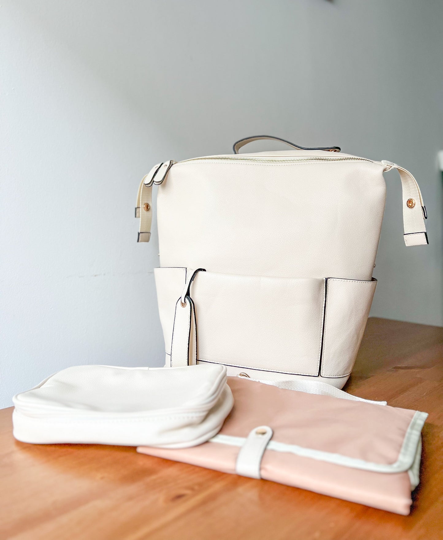 Baby Vegan Leather Diaper Bag Travel Backpack with Changing Pad & Accessories