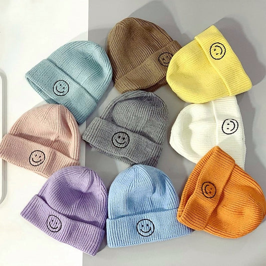 Baby Toddler Kids Solid Color Smiley Knitted Beanie Hat