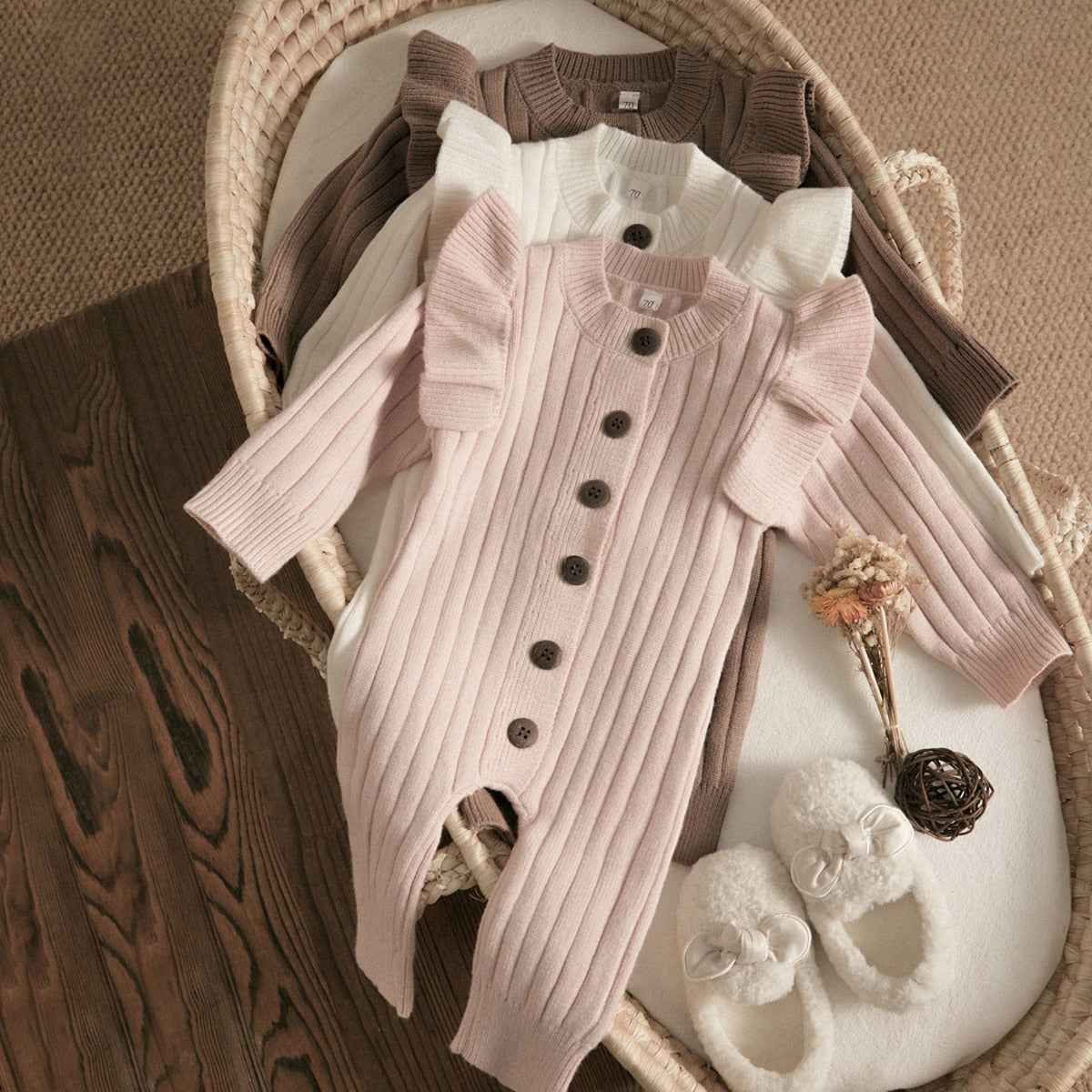 Baby Girls Toddler Fall Winter Pink Knit Ruffle Romper Jumpsuit