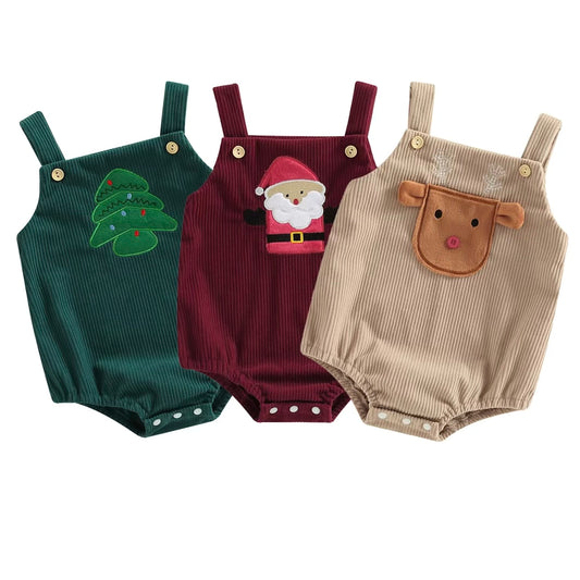 0-18M Baby Infant Toddler Holiday Christmas Corduroy Romper Deer Santa Tree