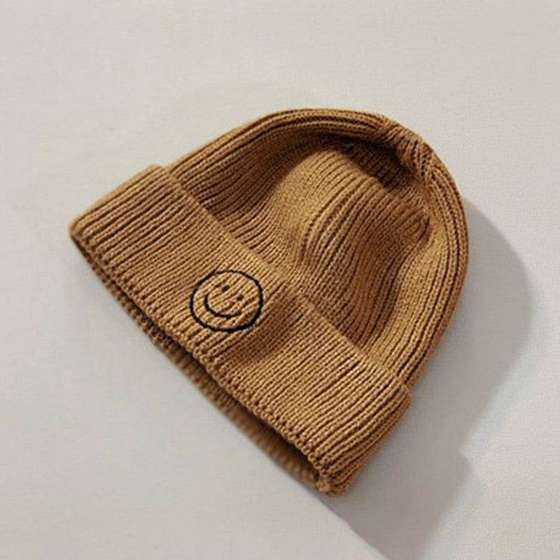 Baby Toddler Kids Solid Color Smiley Knitted Beanie Hat