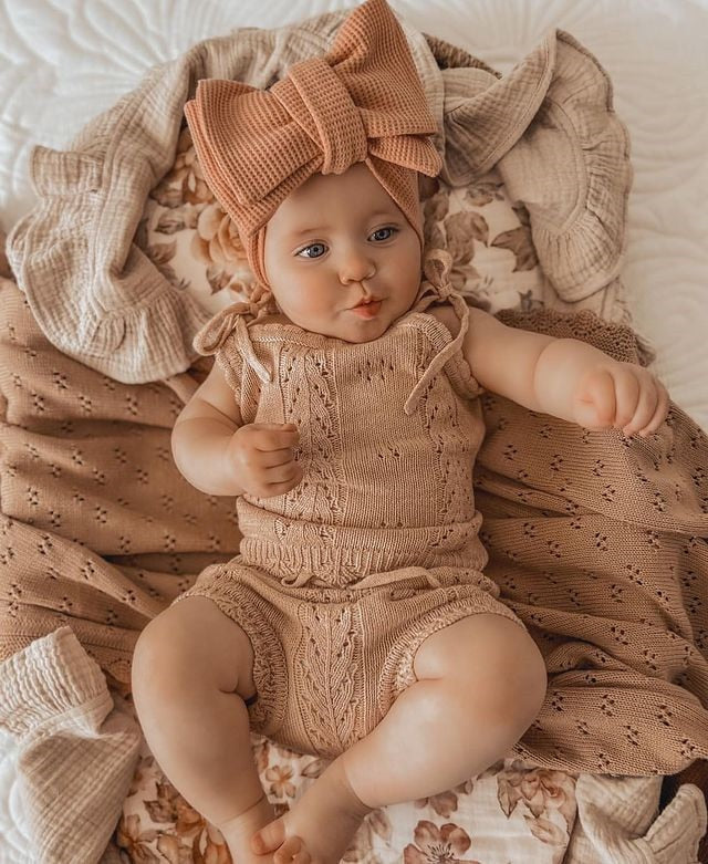 2 Pc Set: Lace-Up Knitted Backless Romper + Drawstring Shorts Outfit Baby Girls