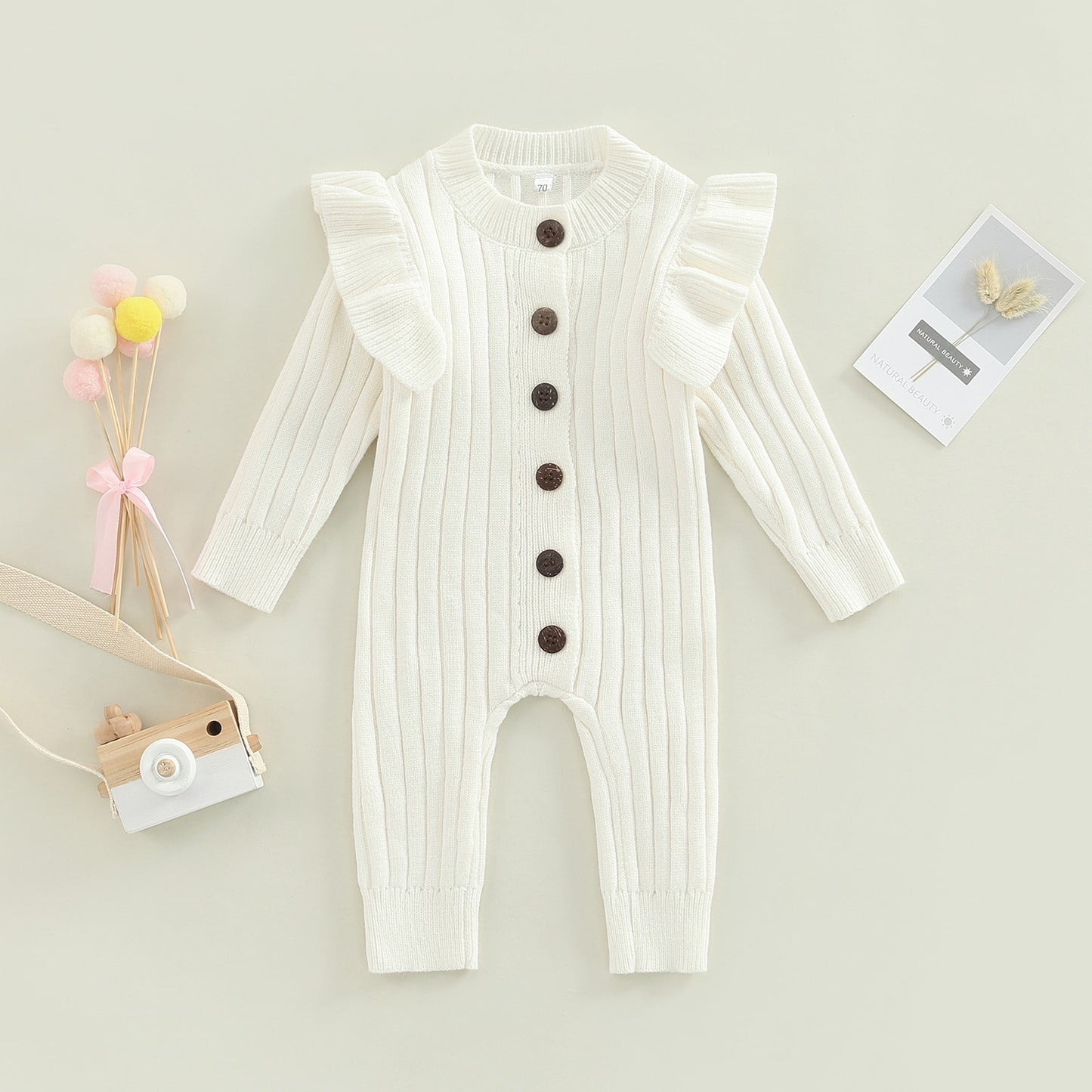 Baby Girls Toddler Fall Winter White Knit Ruffle Romper Jumpsuit
