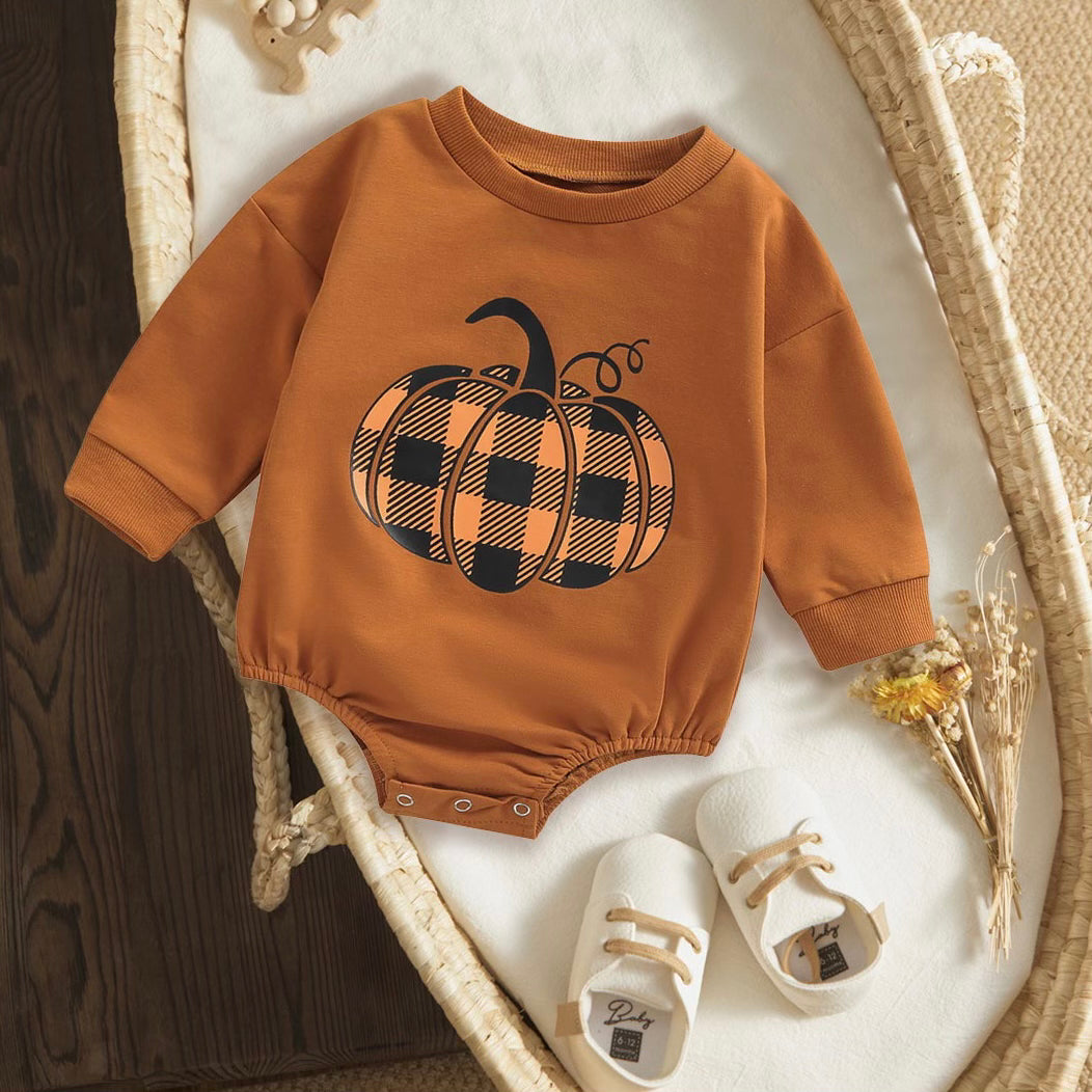 Infant Toddler Unisex Fall Halloween Orange Pumpkin Romper Sweater
