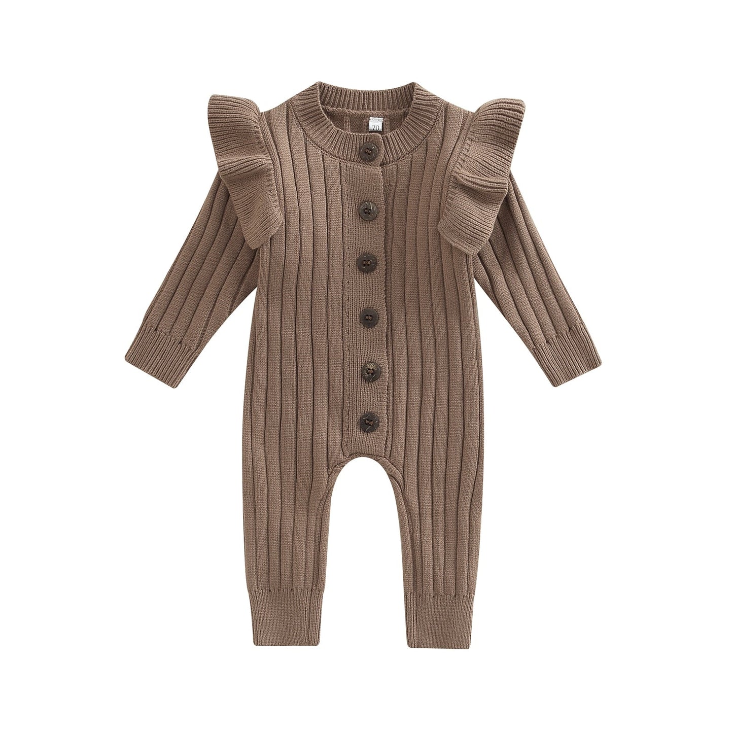 Baby Girls Toddler Fall Winter Chocolate Knit Ruffle Romper Jumpsuit