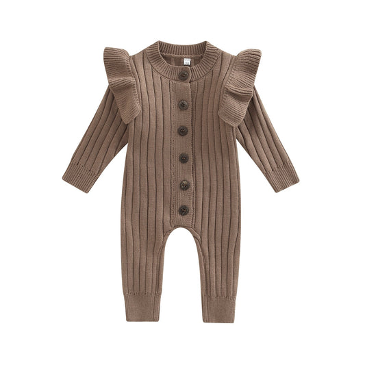 Baby Girls Toddler Fall Winter Chocolate Knit Ruffle Romper Jumpsuit
