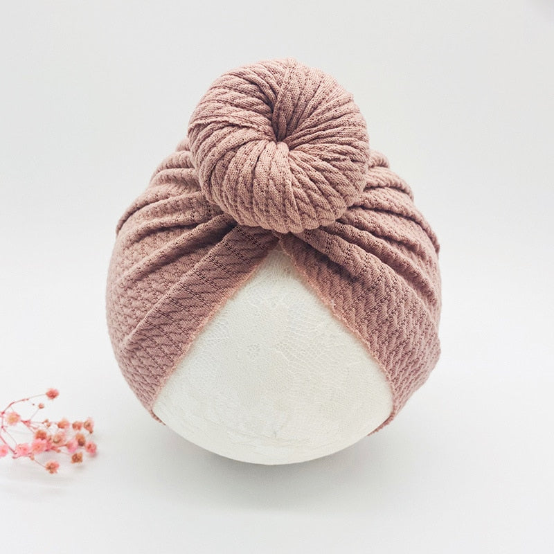1 Pc: Solid Color Baby Girls Knotted Beanie Hat with Bow Hair Accessories