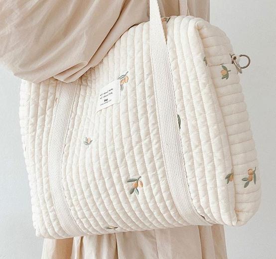 Bear Floral Print Extra Large Cotton Beige Baby Diaper Bag