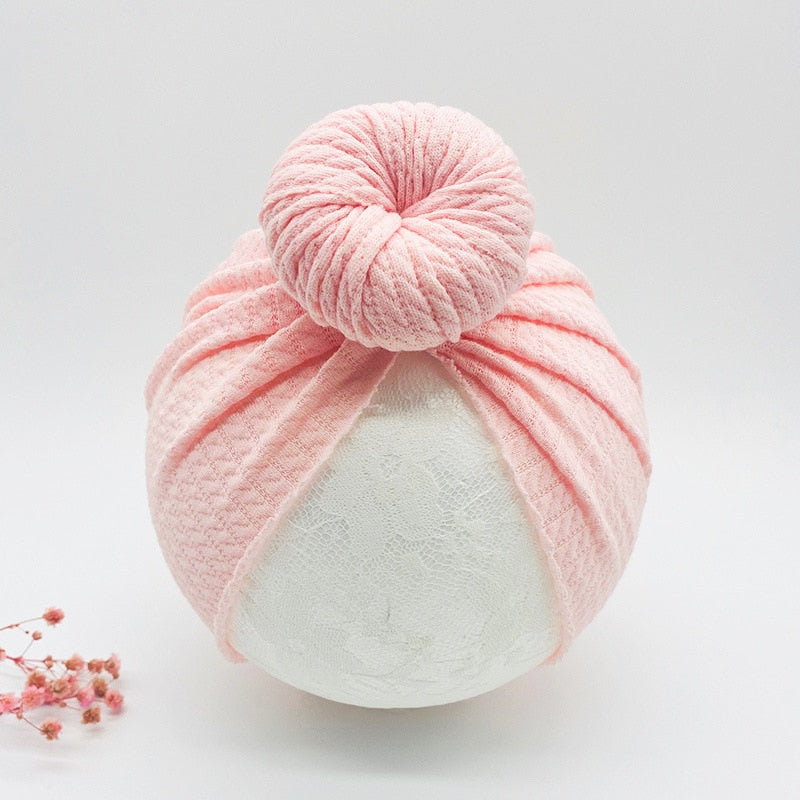 1 Pc: Solid Color Baby Girls Knotted Beanie Hat with Bow Hair Accessories