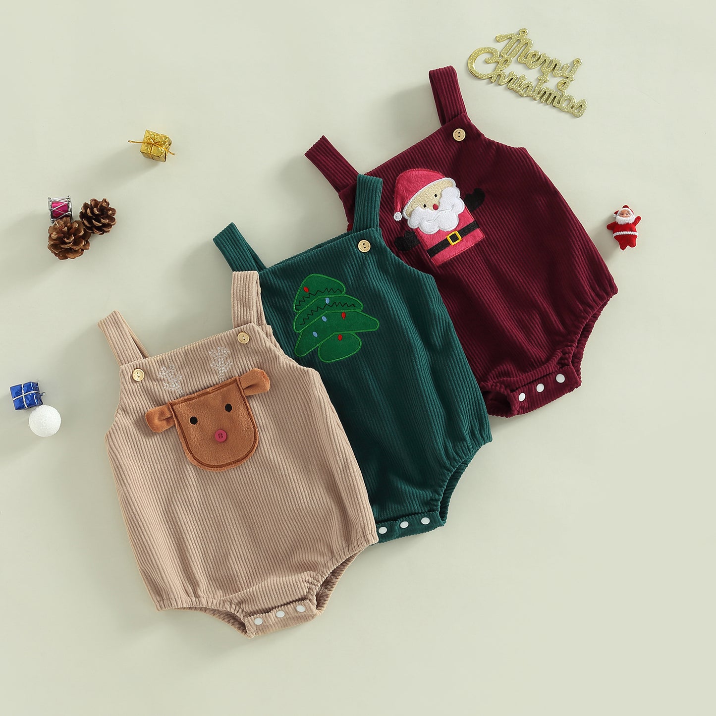 0-18M Baby Infant Toddler Holiday Christmas Corduroy Romper Deer Santa Tree
