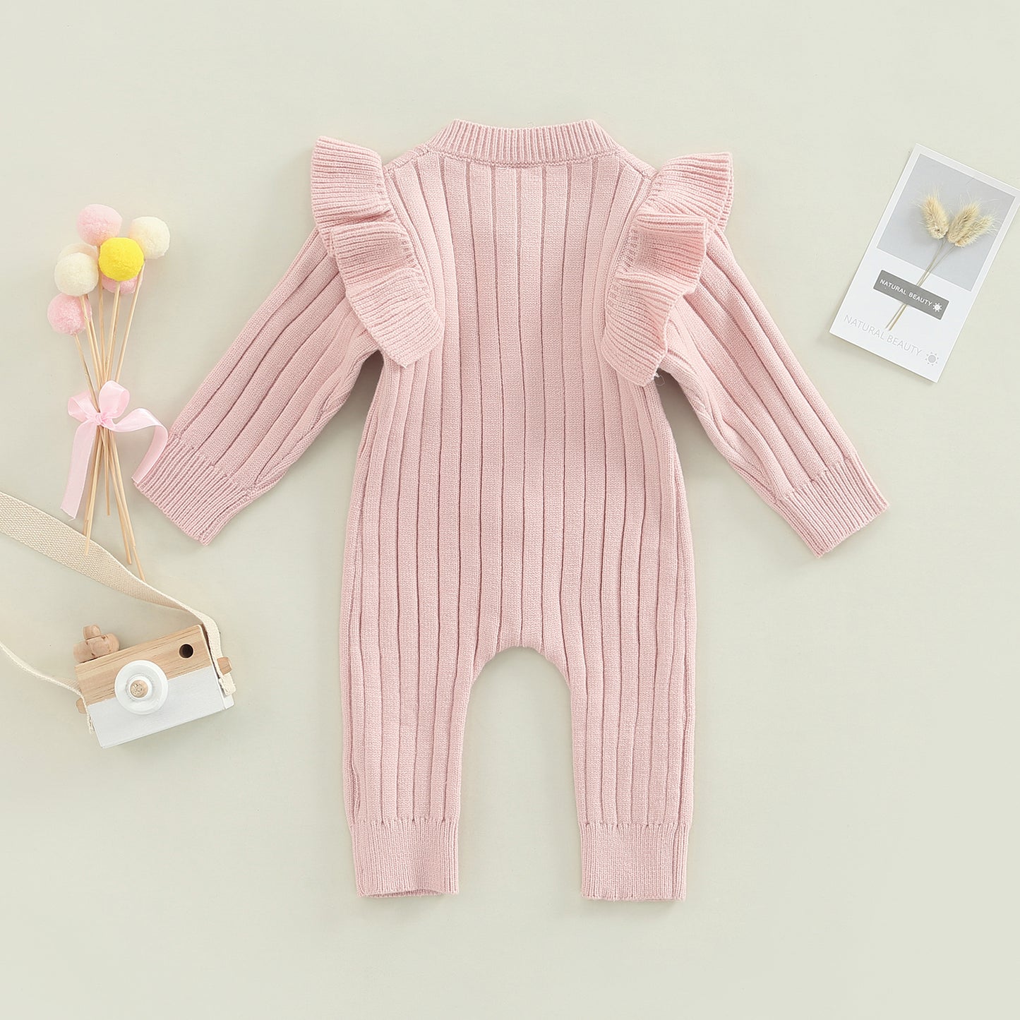 Baby Girls Toddler Fall Winter Pink Knit Ruffle Romper Jumpsuit