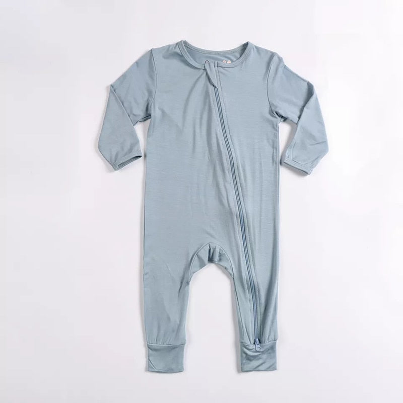 0-24M Baby Toddler Blue One Piece Bamboo Zipper Pajamas