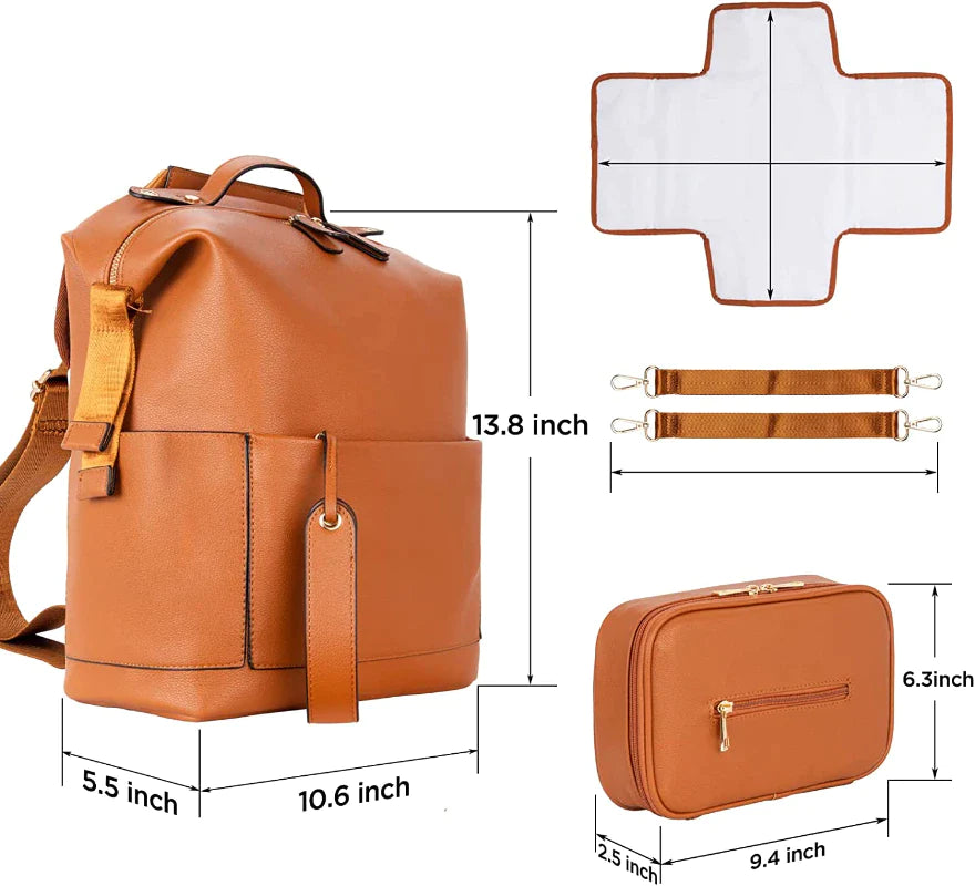 Baby Vegan Leather Diaper Bag Travel Backpack with Changing Pad & Accessories
