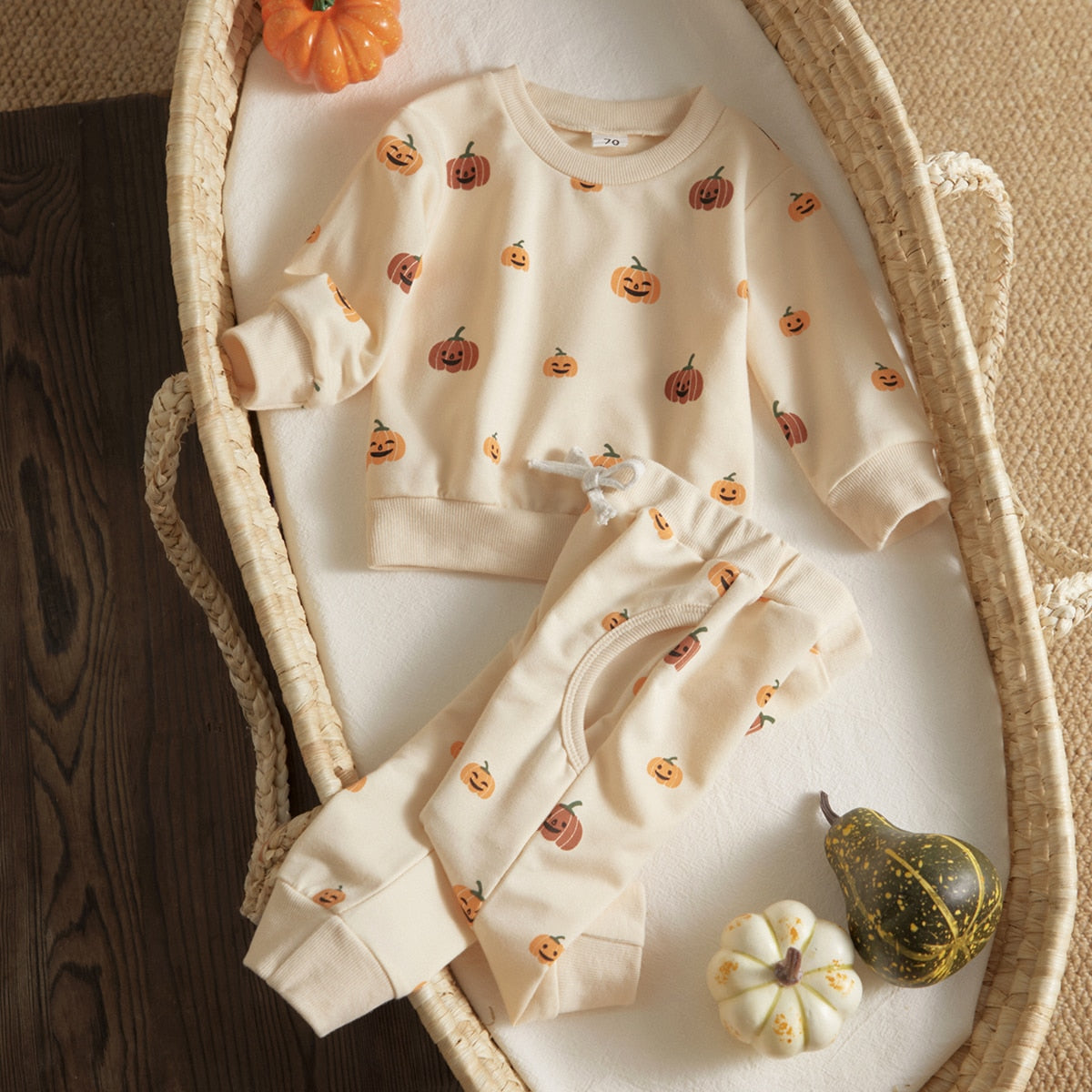 2 Pc Set: Unisex Baby Infant Toddler Halloween Pumpkin Sweater and Pants Outfit