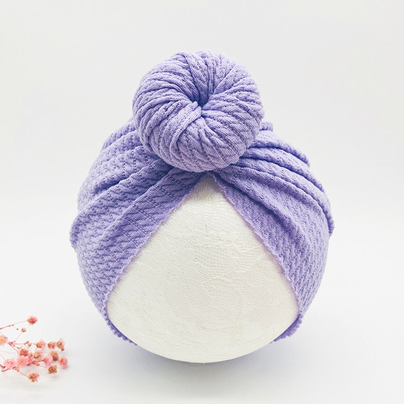 1 Pc: Solid Color Baby Girls Knotted Beanie Hat with Bow Hair Accessories