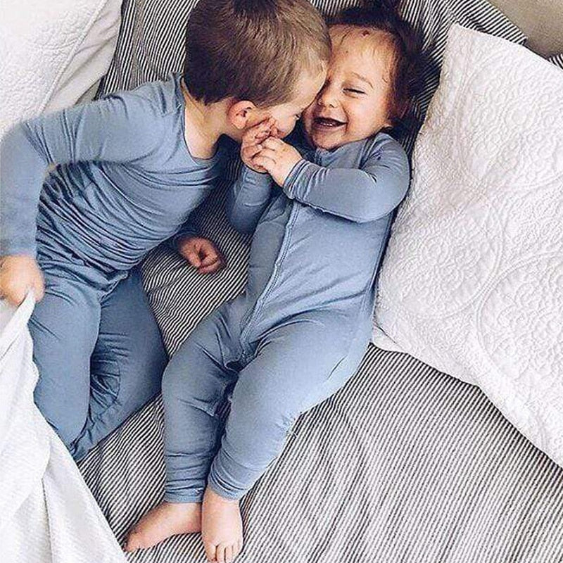 12M-6T Toddler Kids Gray Two Piece Bamboo Pajamas Set