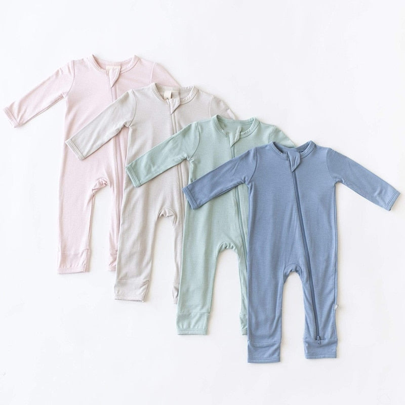 0-24M Baby Toddler Blue One Piece Bamboo Zipper Pajamas