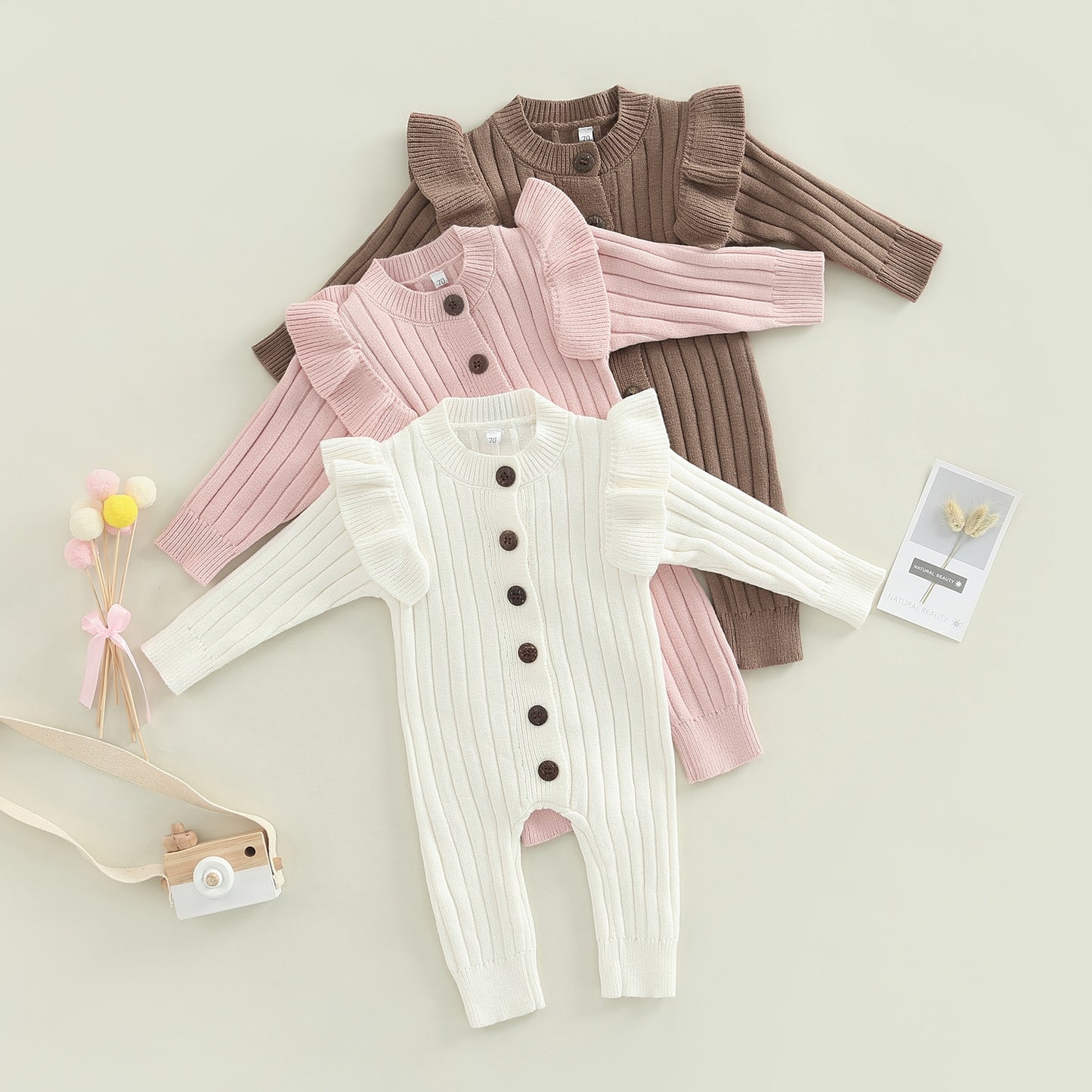 Baby Girls Toddler Fall Winter White Knit Ruffle Romper Jumpsuit