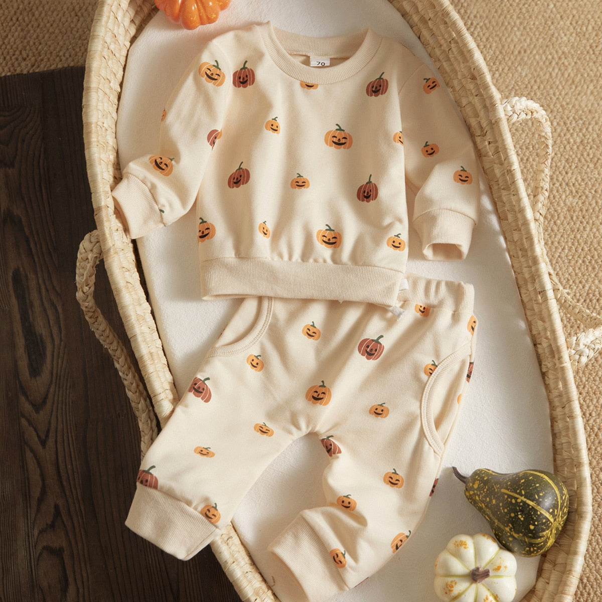 2 Pc Set: Unisex Baby Infant Toddler Halloween Pumpkin Sweater and Pants Outfit