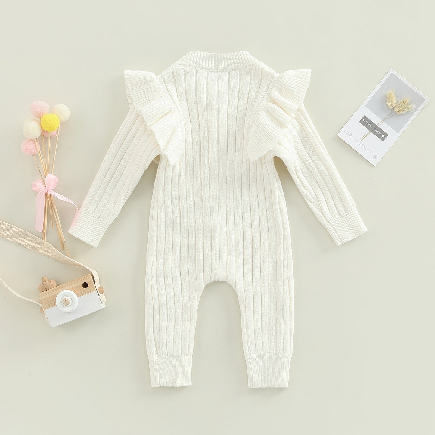Baby Girls Toddler Fall Winter White Knit Ruffle Romper Jumpsuit