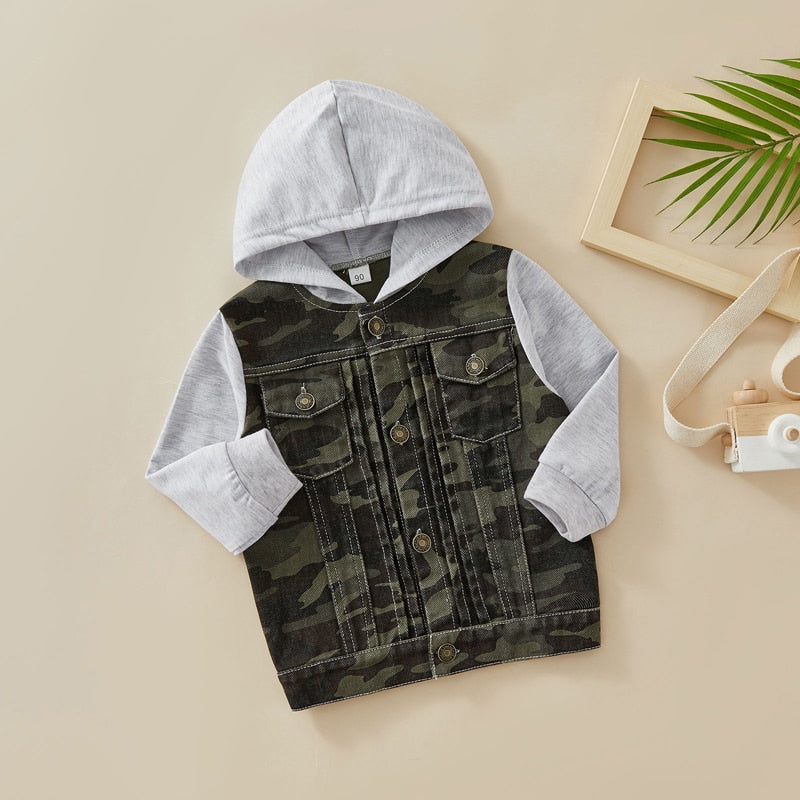 Toddler Boys Denim Camouflage Hooded Coat Jacket Outerwear