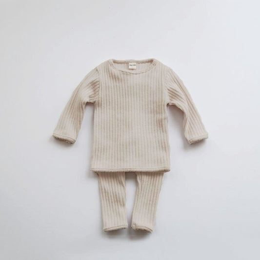 0-5T Baby Toddler Two Piece Beige Winter Knit Sweater Pants Leggings Set