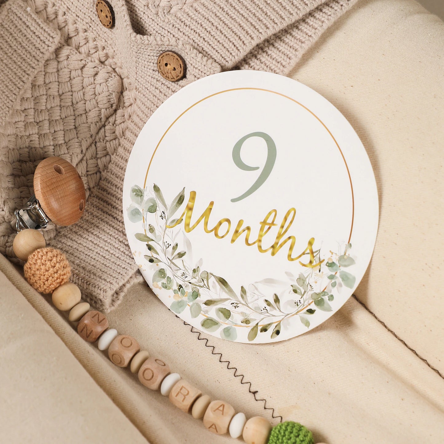 Baby Newborn Leaf Milestone Monthly Number Cards Photography Prop Gift
