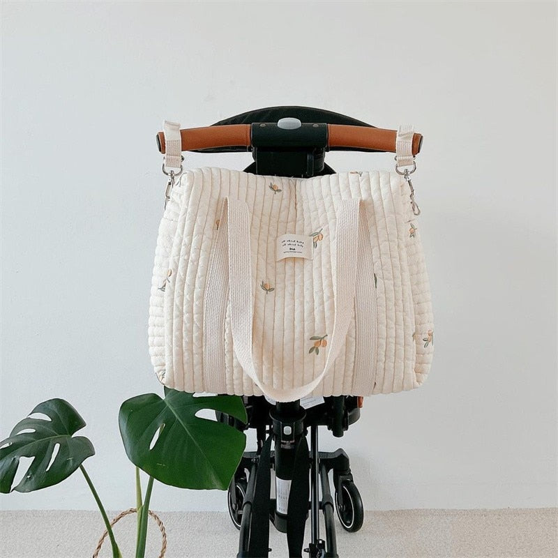 Bear Floral Print Extra Large Cotton Beige Baby Diaper Bag