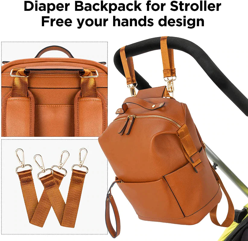 Baby Vegan Leather Diaper Bag Travel Backpack with Changing Pad & Accessories
