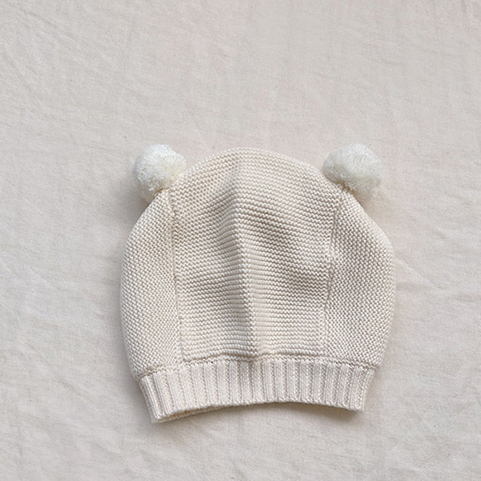 0-24M Unisex White Baby Knit Two Piece Romper and Teddy Hat Set