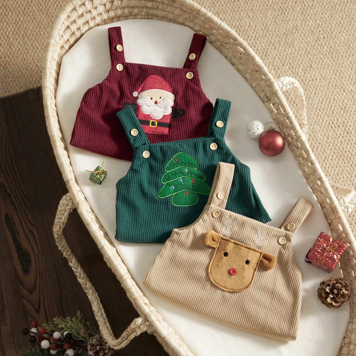 0-18M Baby Infant Toddler Holiday Christmas Corduroy Romper Deer Santa Tree