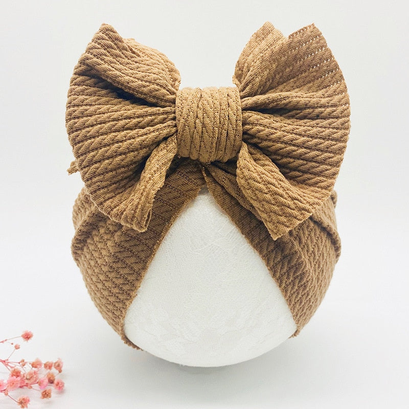1 Pc: Solid Color Baby Girls Knotted Beanie Hat with Bow Hair Accessories