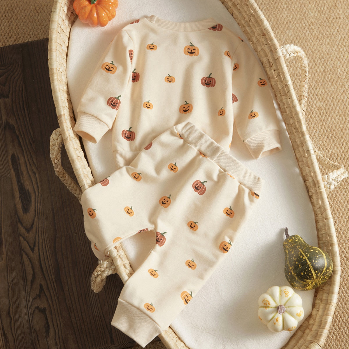 2 Pc Set: Unisex Baby Infant Toddler Halloween Pumpkin Sweater and Pants Outfit