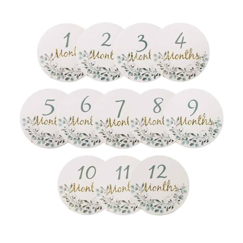 Baby Newborn Leaf Milestone Monthly Number Cards Photography Prop Gift