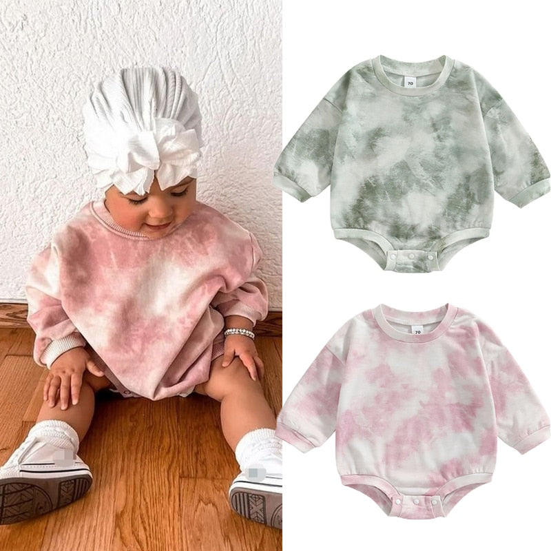 0-24M Blue Tie-Dye Long Sleeve Sweatshirt Romper