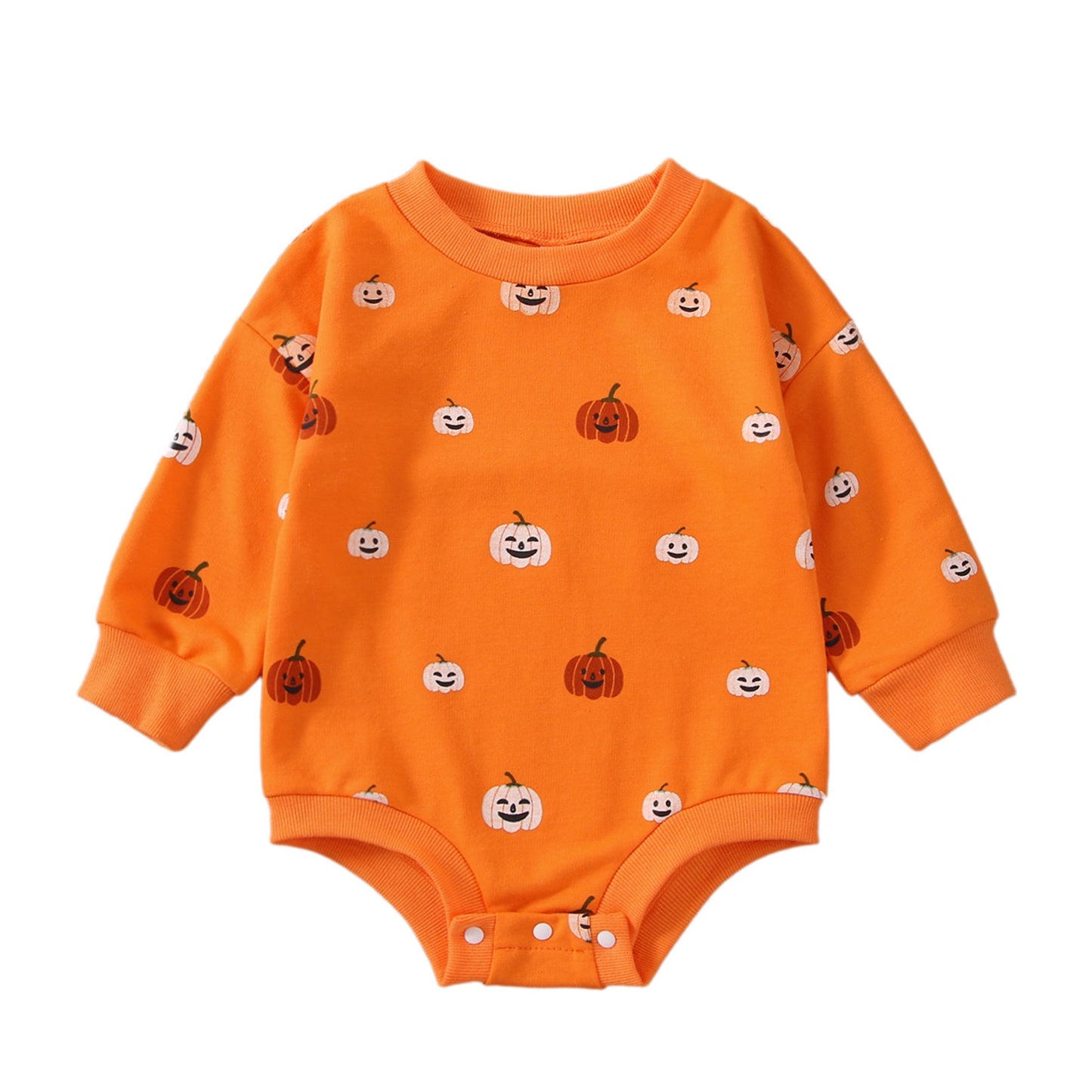 Infant Toddler Unisex Halloween Pumpkin Print Long Sleeve Sweater Romper Bodysuit
