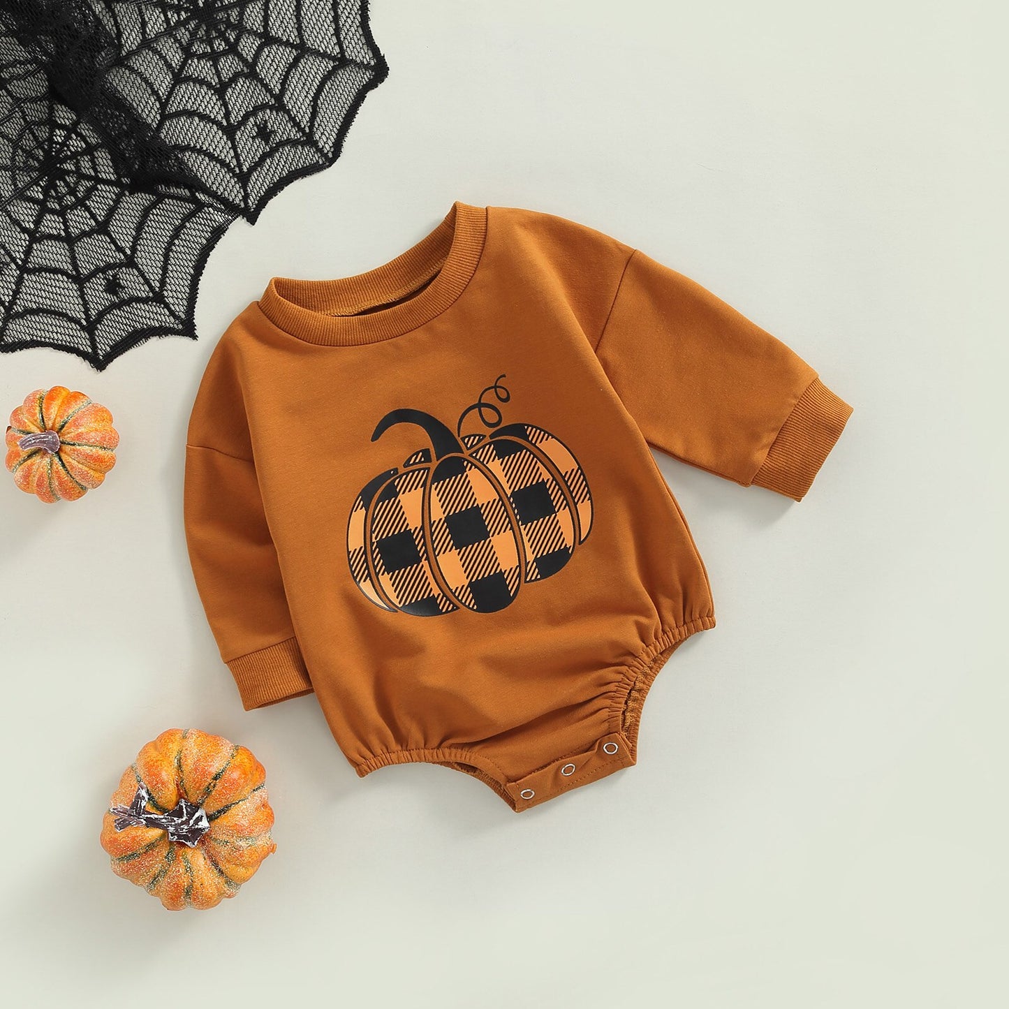Infant Toddler Unisex Fall Halloween Orange Pumpkin Romper Sweater