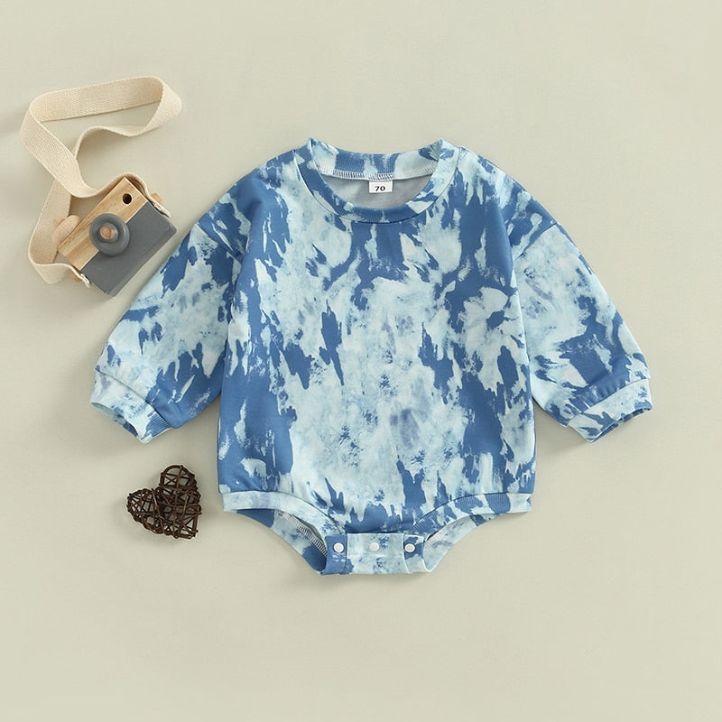 0-24M Blue Tie-Dye Long Sleeve Sweatshirt Romper