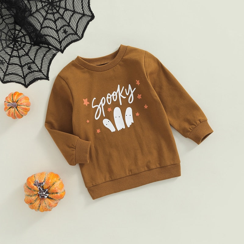 Toddler Kids Brown Fall Halloween Spooky Long Sleeve Sweater