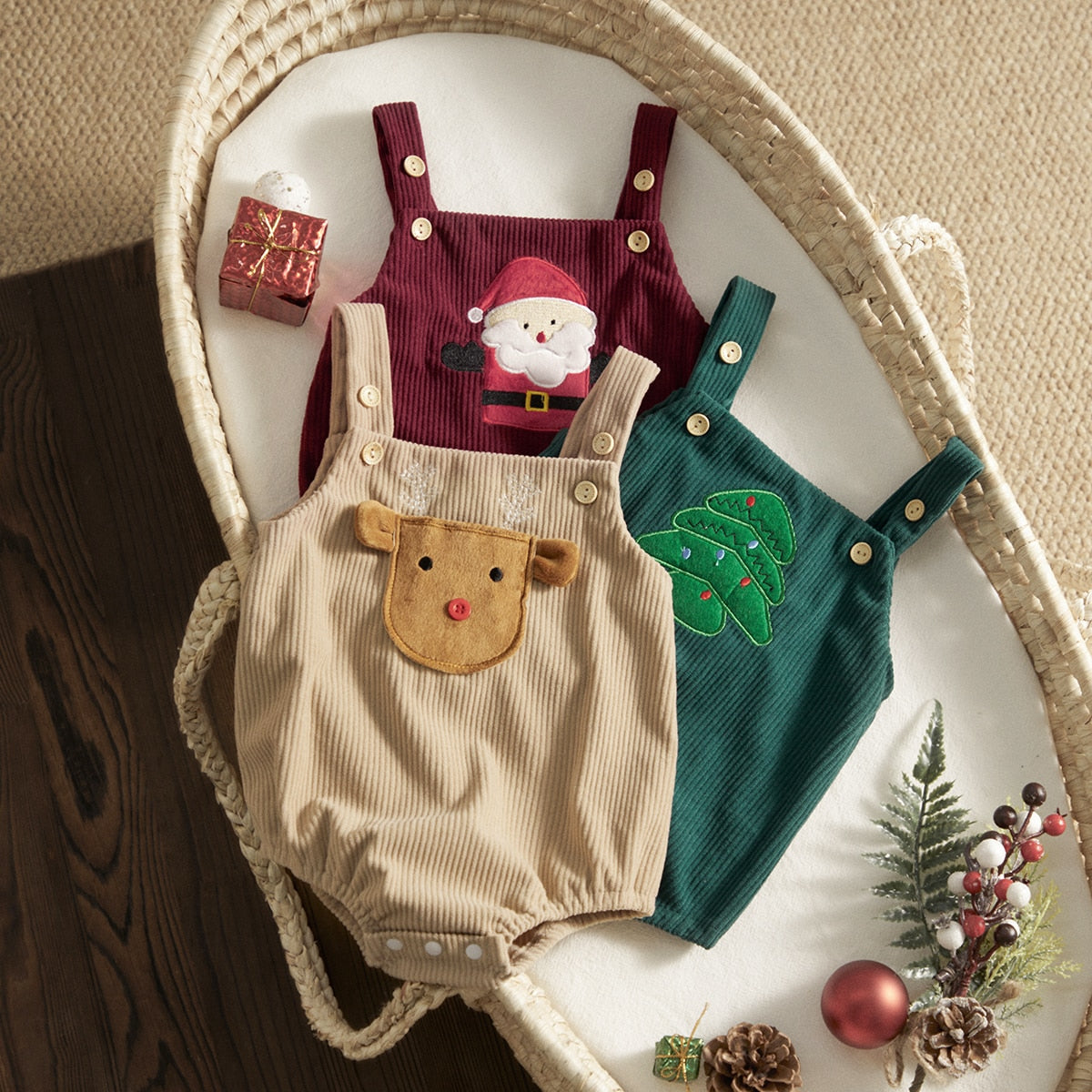 0-18M Baby Infant Toddler Holiday Christmas Corduroy Romper Deer Santa Tree