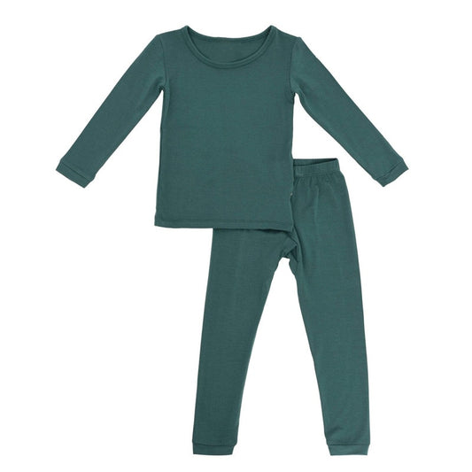 12M-6T Toddler Kids Dark Green Two Piece Bamboo Pajamas Set